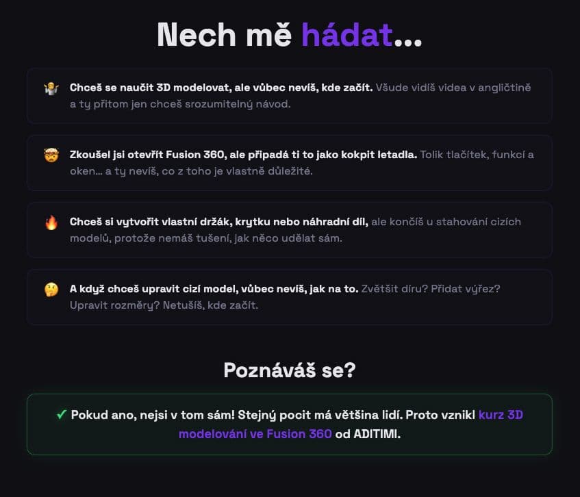 Problémy cílové skupiny na prodejní stránce