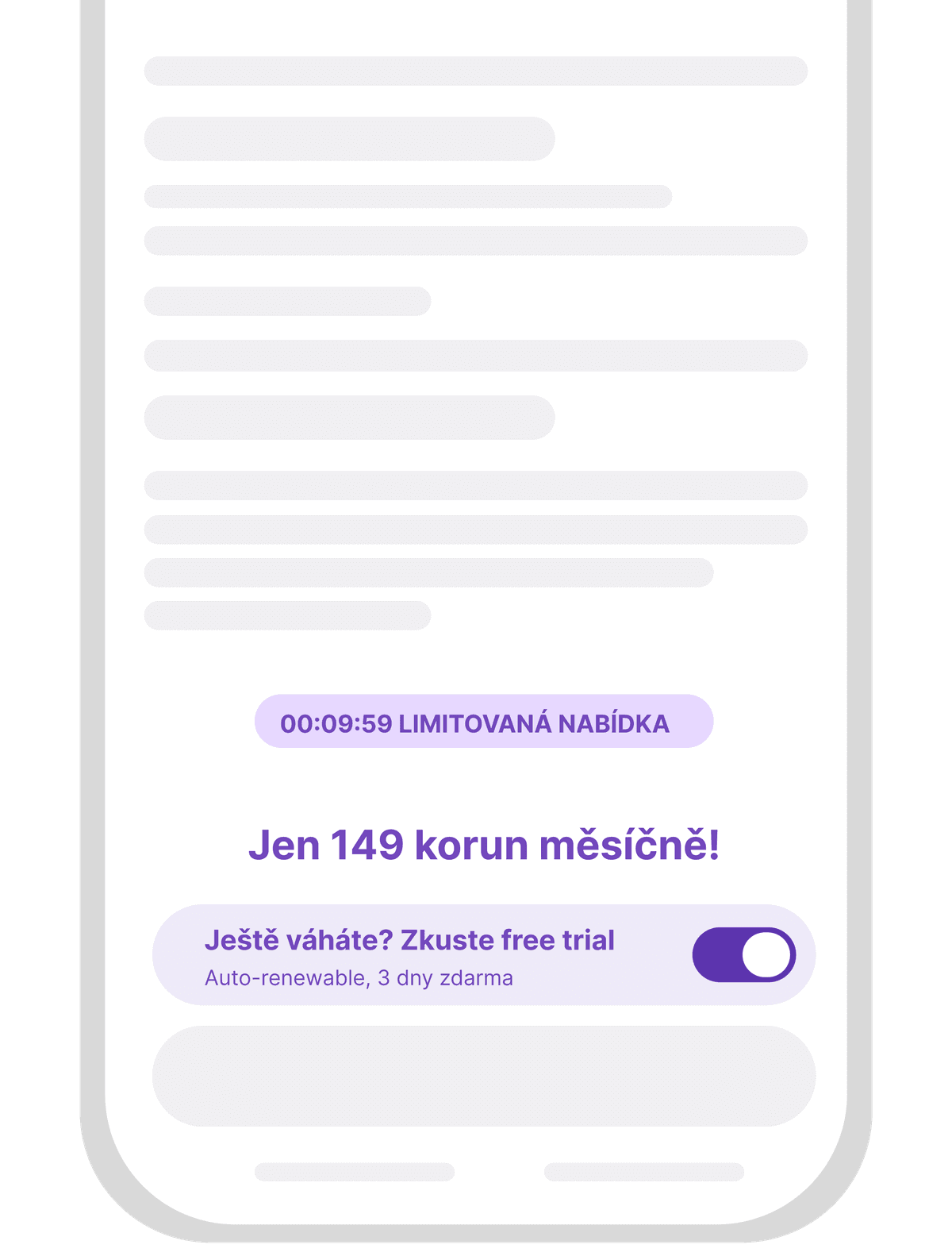 Mockup obrazovky s nabídkou zkušební doby zdarma