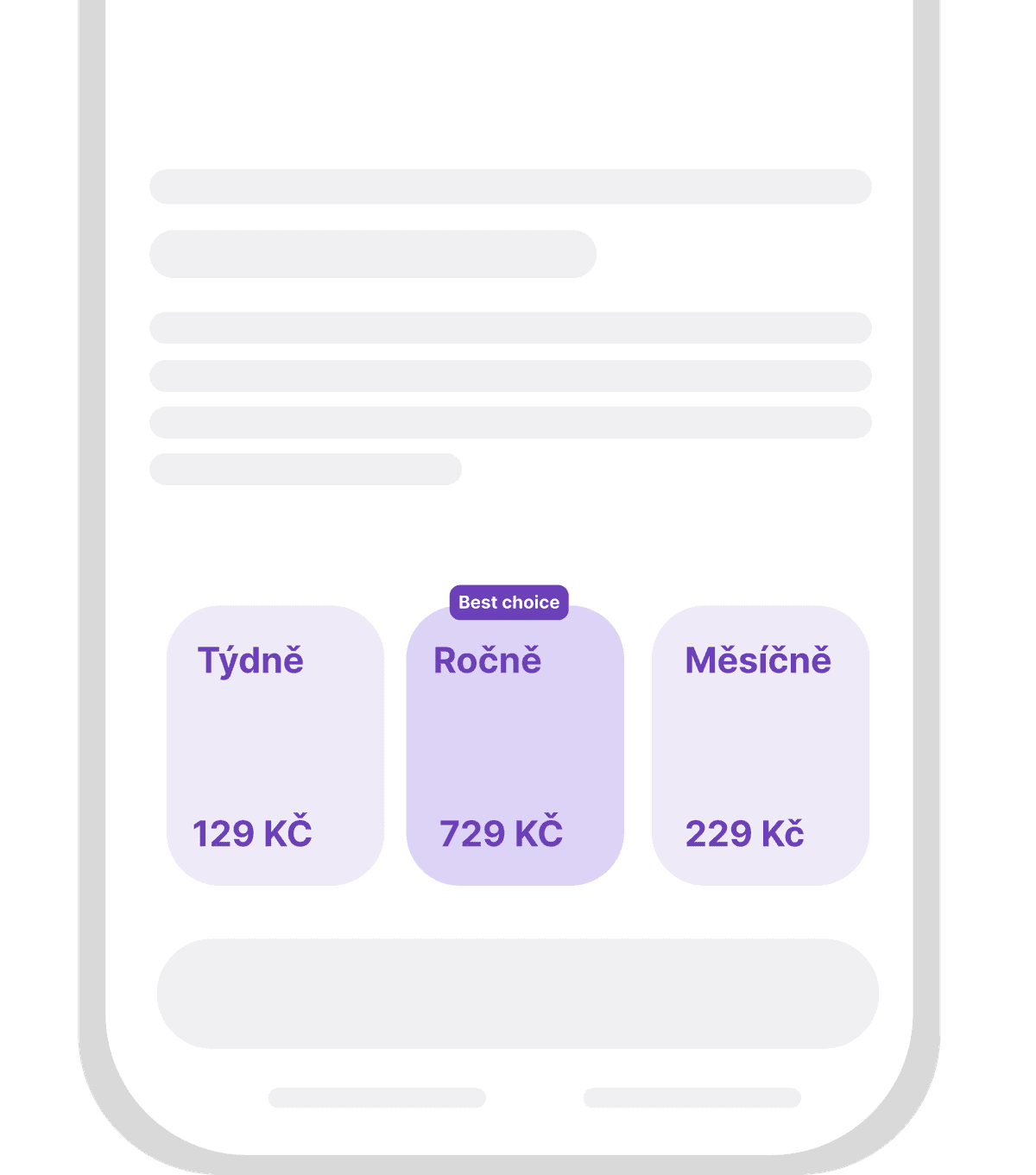 Mockup obrazovky s výběrem cenových plánů